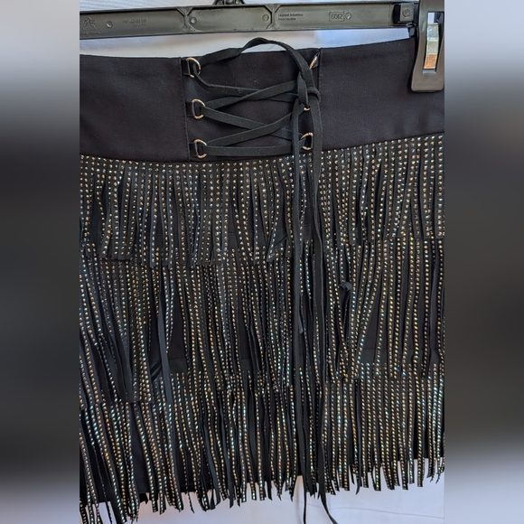 POSTER GIRL Black and Gold Fringe Mini Skirt - Picture 2 of 7